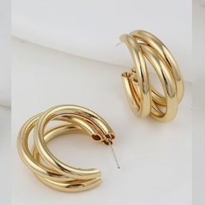 14K Gold Triple Hoop Style Earrings